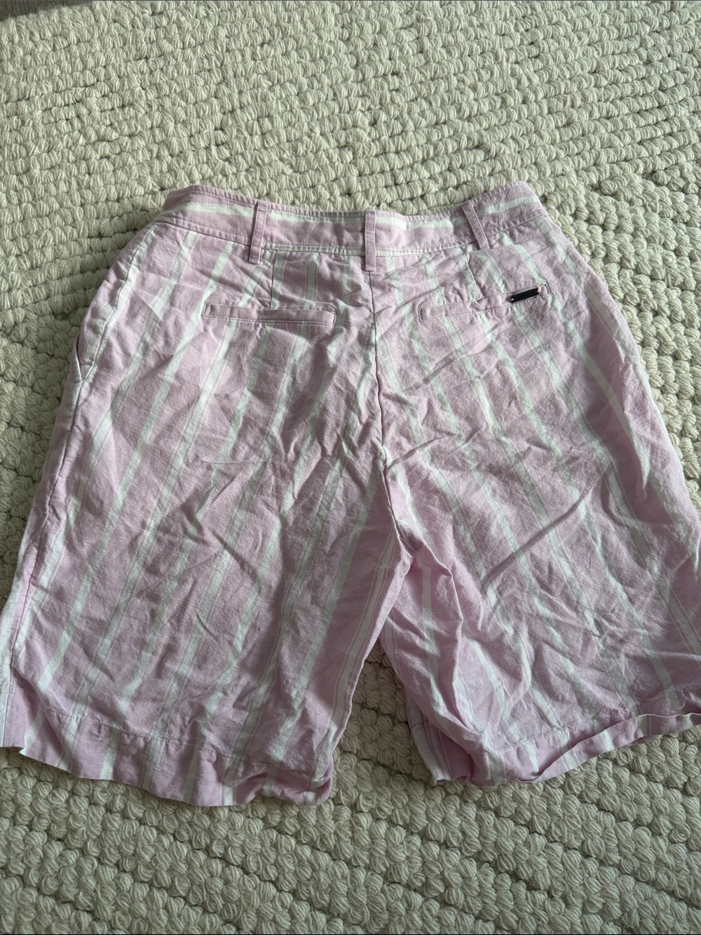 Pink Striped Linen-Blend Shorts